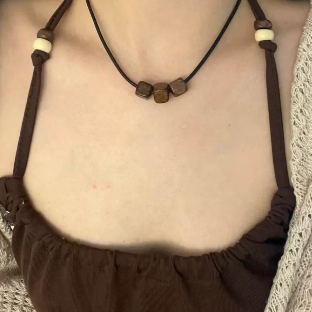Boho beaded wood necklace
